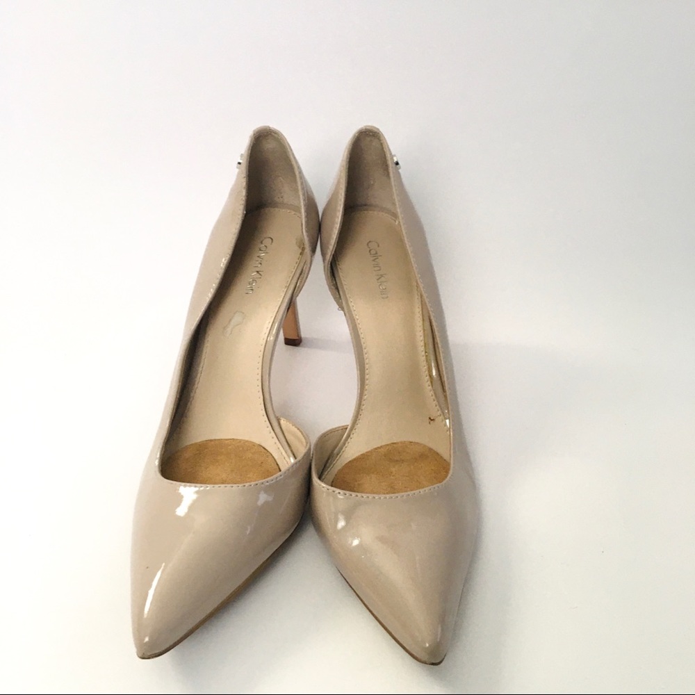 Calvin Klein Nude Patent Leather Pointed-Toe Pumps